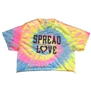 Tie Dye Cropped T-Shirt Short Sleeve Crew Neck Shirt Spread Love Size Medium Y2K